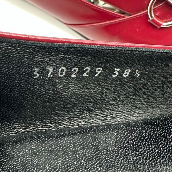 GUCCI Kira Horsebit Red Loafer Size 38.5 Glossy Patent Leather Slip On Flats - Picture 10 of 12